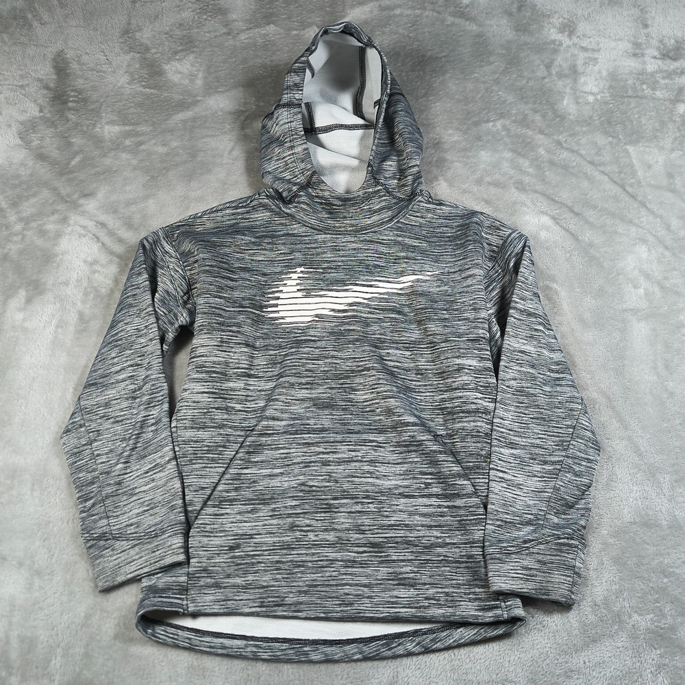 Nike Hoodie Boys Medium Gray Dri FiT Therma Swoosh Pullover Performance Athletic